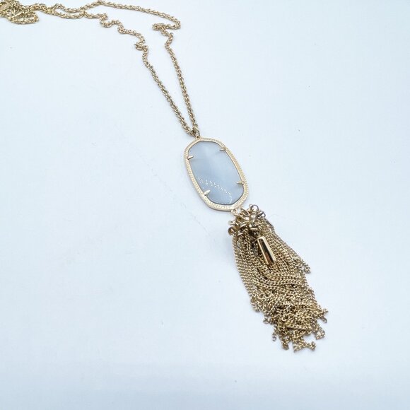 Kendra Scott Gold-Toned Long Necklace With Oval Pendant & Chain Tassel - Picture 1 of 6